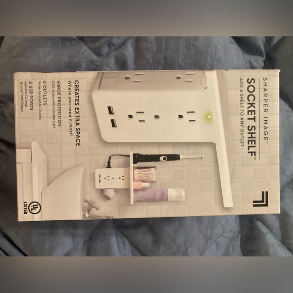 NWT Socket Shelf By Sharper Image 6 outlets 2 USB ports OFFICE DORM BATHROOM - Picture 3 of 9